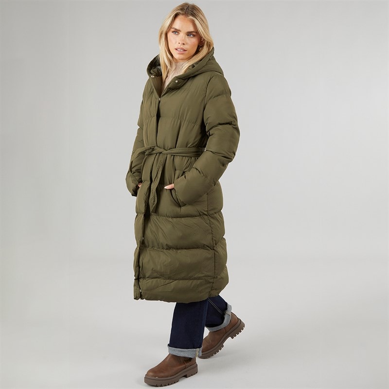Brave Soul Womens Vine Maxi Puffer Coat Khaki - Image 4