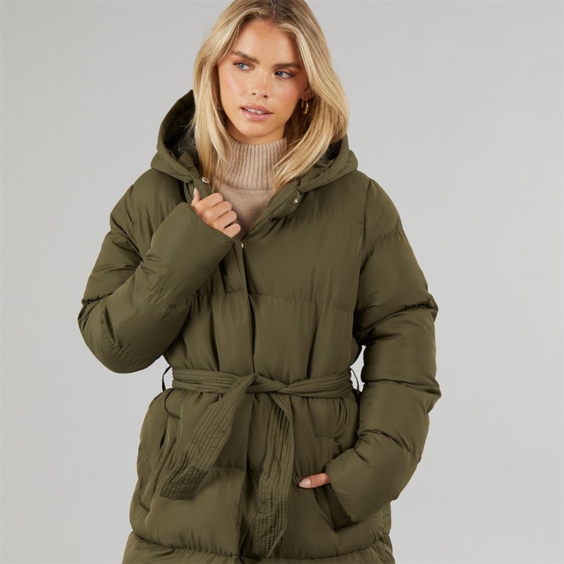 Brave Soul Womens Vine Maxi Puffer Coat Khaki - Image 5