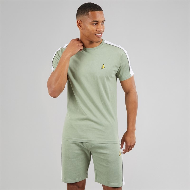 Brave Soul Mens Rowan T-Shirt And Shorts Set Mint Green/Optic White