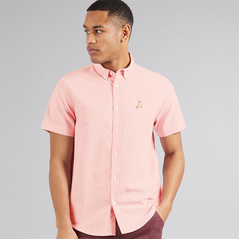 Brave Soul Mens Nerob Short Sleeve Shirt Light Pink Oxford