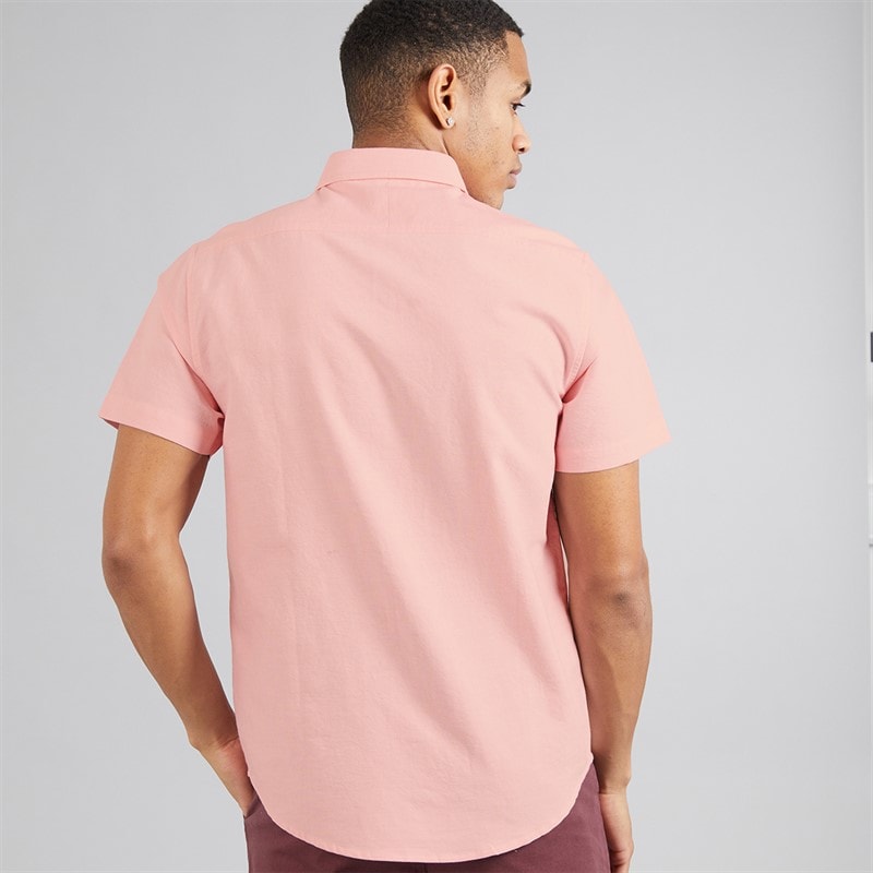 Brave Soul Mens Nerob Short Sleeve Shirt Light Pink Oxford - Image 2