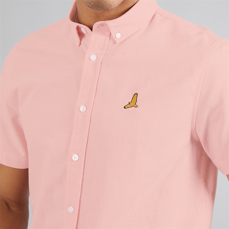 Brave Soul Mens Nerob Short Sleeve Shirt Light Pink Oxford - Image 3