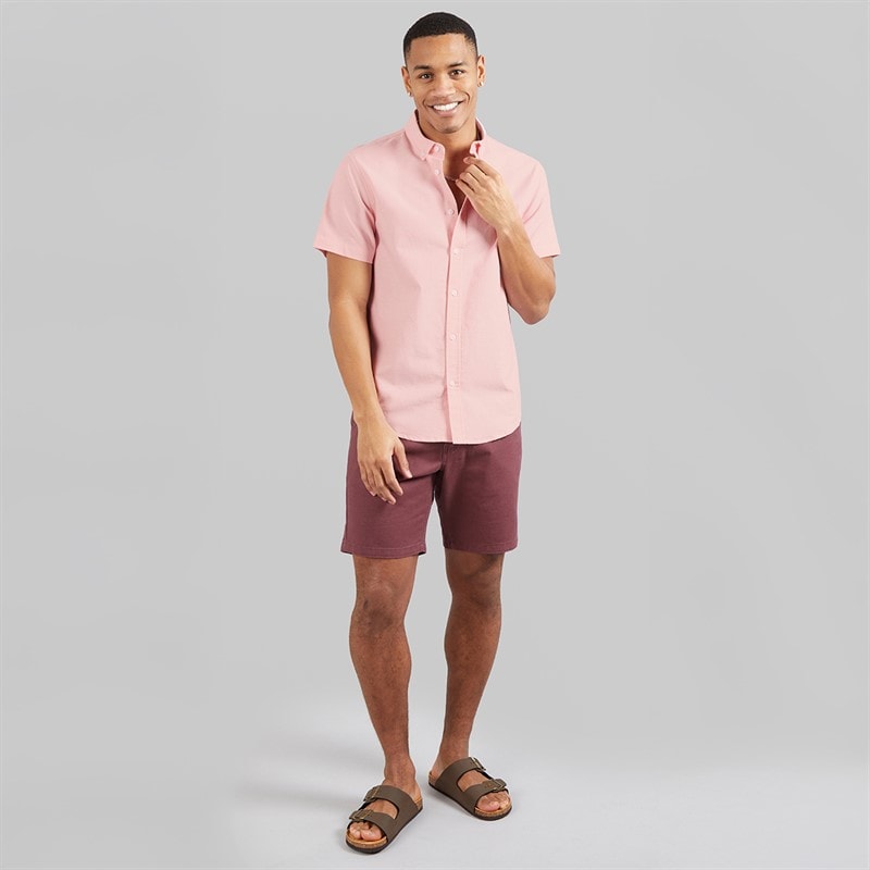 Brave Soul Mens Nerob Short Sleeve Shirt Light Pink Oxford - Image 4