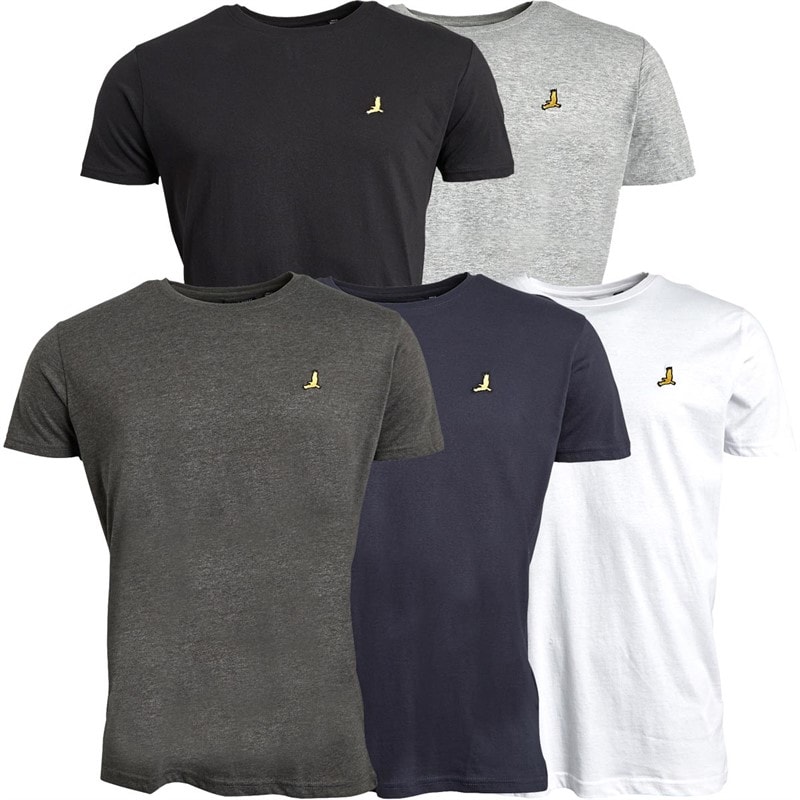 Brave Soul Mens Russel Five Pack T-Shirts Black/White/Light Grey Marl/Navy/Dark Charcoal Marl