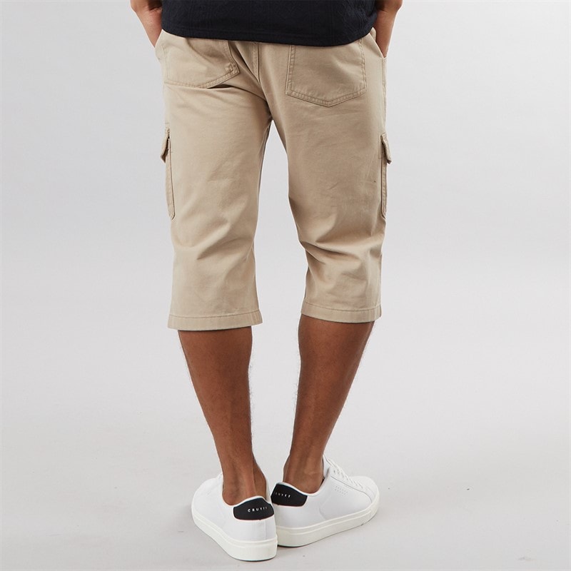 Brave Soul Mens Mes Ardwick 3/4 Cargo Shorts Stone - Image 2
