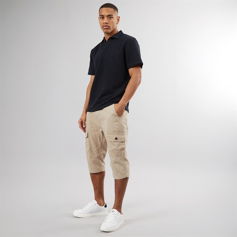 Brave Soul Mens Mes Ardwick 3/4 Cargo Shorts Stone - Image 3