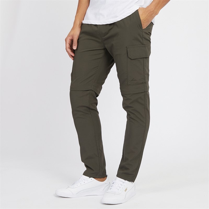 Brave Soul Mens Taslan Zip Cargo Pants Khaki