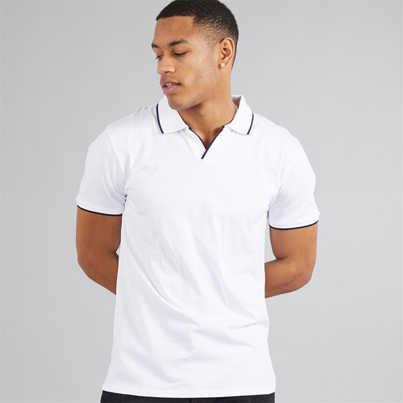 Brave Soul Mens Ferrat Polo Shirt Optic White/Navy