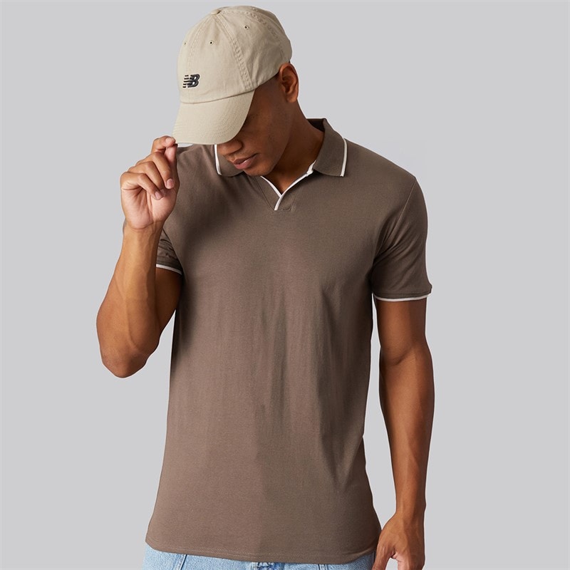 Brave Soul Mens Ferrat Polo Taupe/Optic White