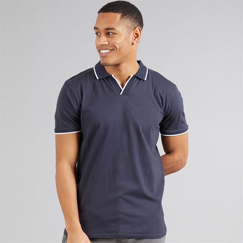 Brave Soul Mens Ferrat Polo Shirt Navy/Optic White