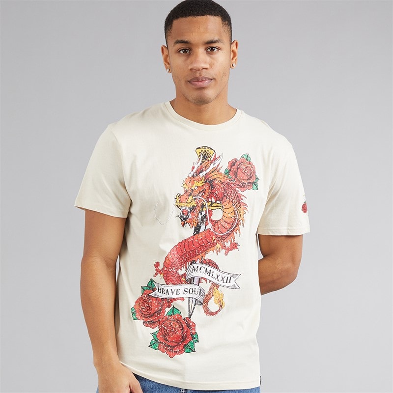 Brave Soul Mens Lennon T-Shirt Plaster - Image 1
