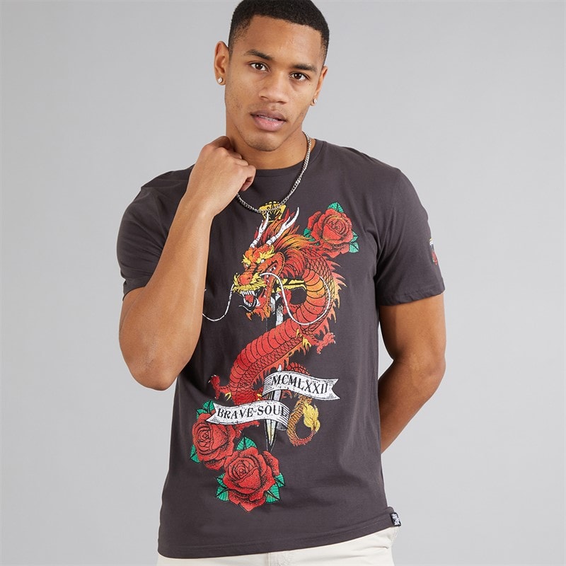 Brave Soul Mens Lennon T-Shirt Charcoal