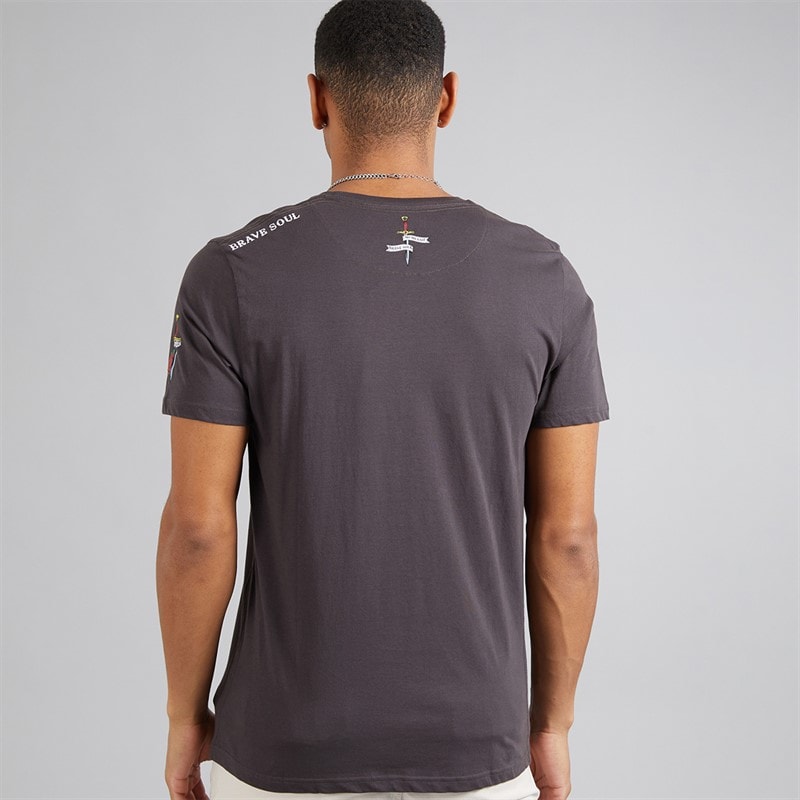 Brave Soul Mens Lennon T-Shirt Charcoal - Image 2