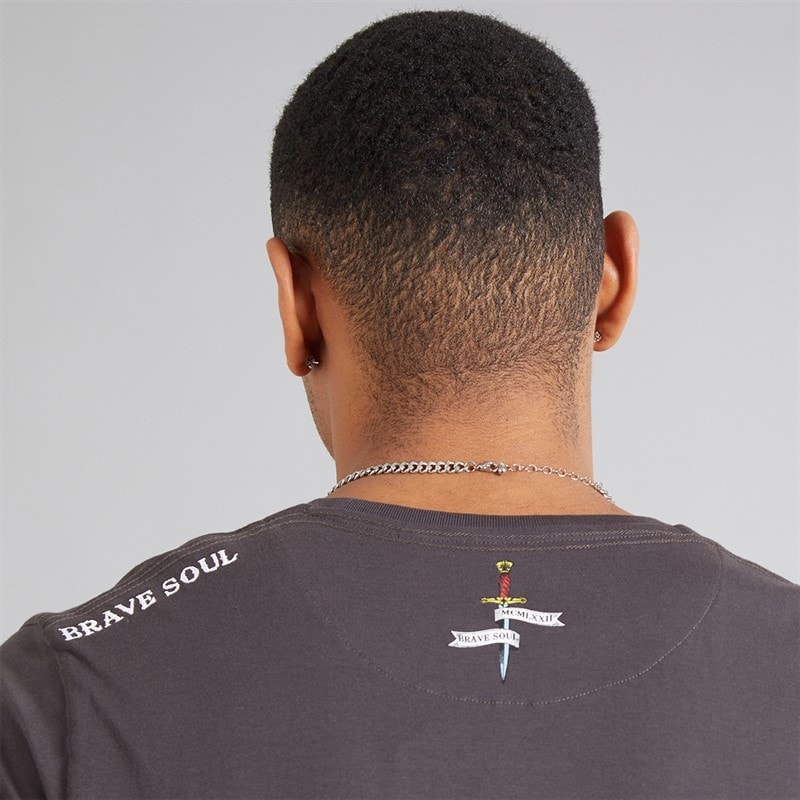 Brave Soul Mens Lennon T-Shirt Charcoal - Image 3