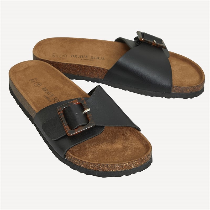Brave Soul Womens Buckle Footbed Sandals Black - Image 4