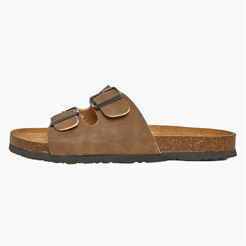 Brave Soul Womens Double Buckle Footbed Sandals Brown Washed - Image 2