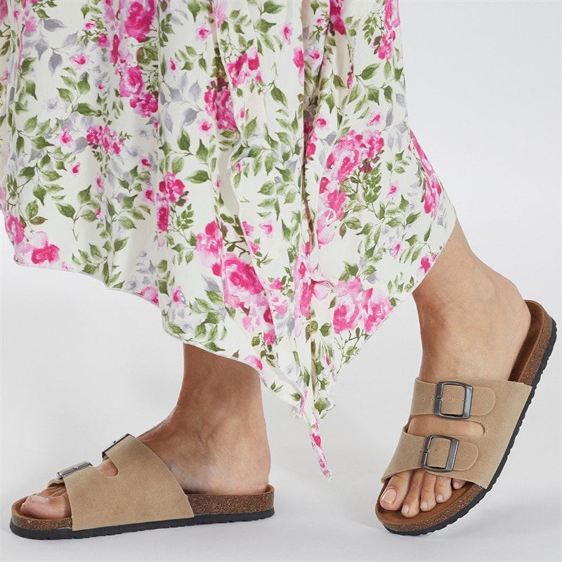 Brave Soul Womens Double Buckle Footbed Sandals Desert Taupe - Image 5