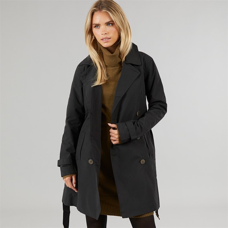 Brave Soul Womens Brandy Coated Mac Black - Image 1