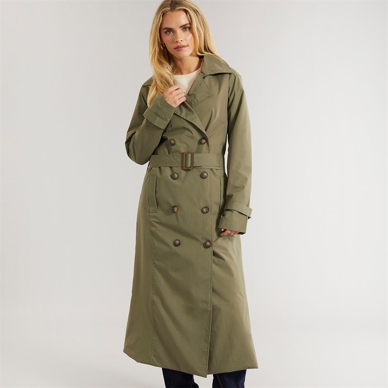 Brave Soul Womens Ayer Long Trench Coat Khaki - Image 3