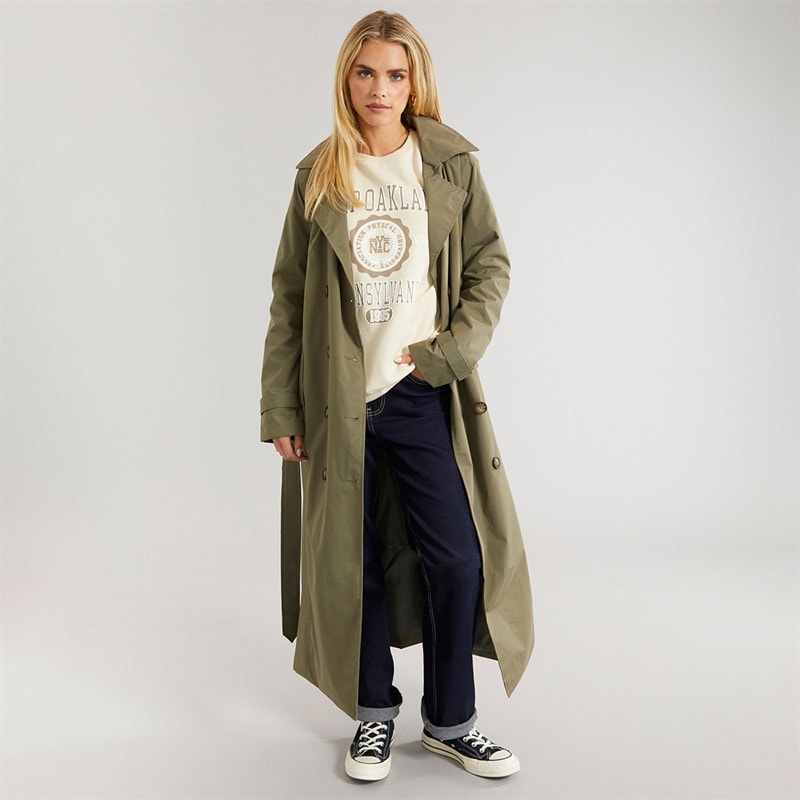 Brave Soul Womens Ayer Long Trench Coat Khaki - Image 4