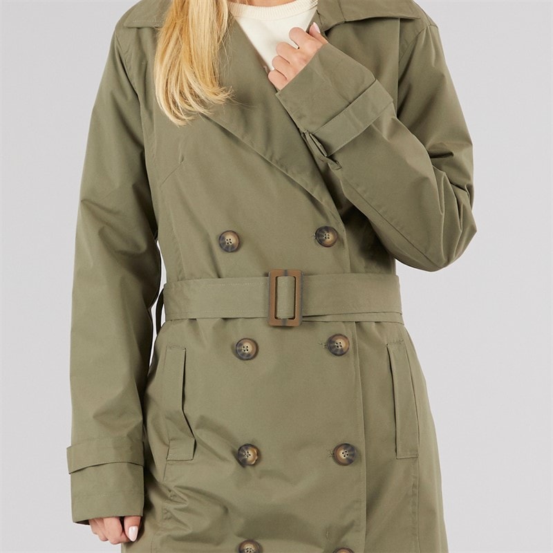 Brave Soul Womens Ayer Long Trench Coat Khaki - Image 5