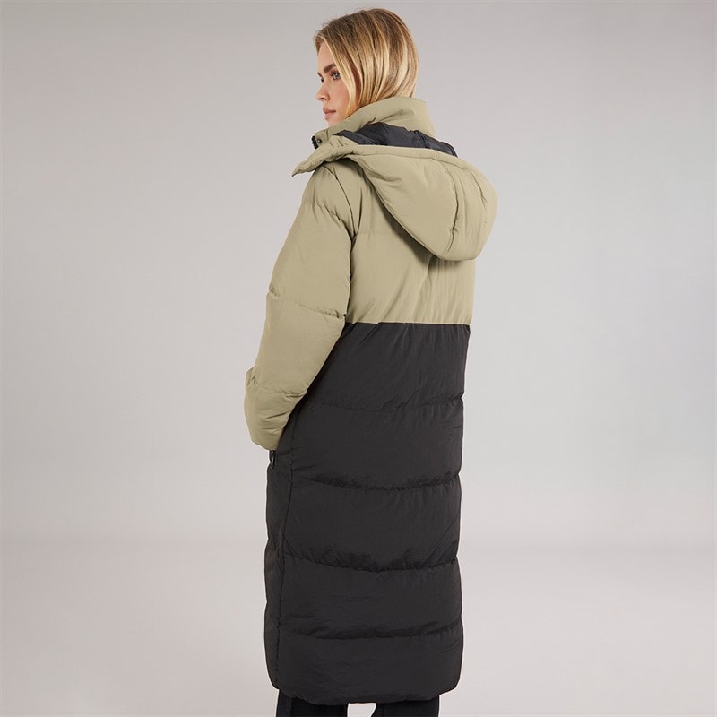 Brave Soul Womens Myra Long Hooded Puffer Coat Mocha/Black - Image 2