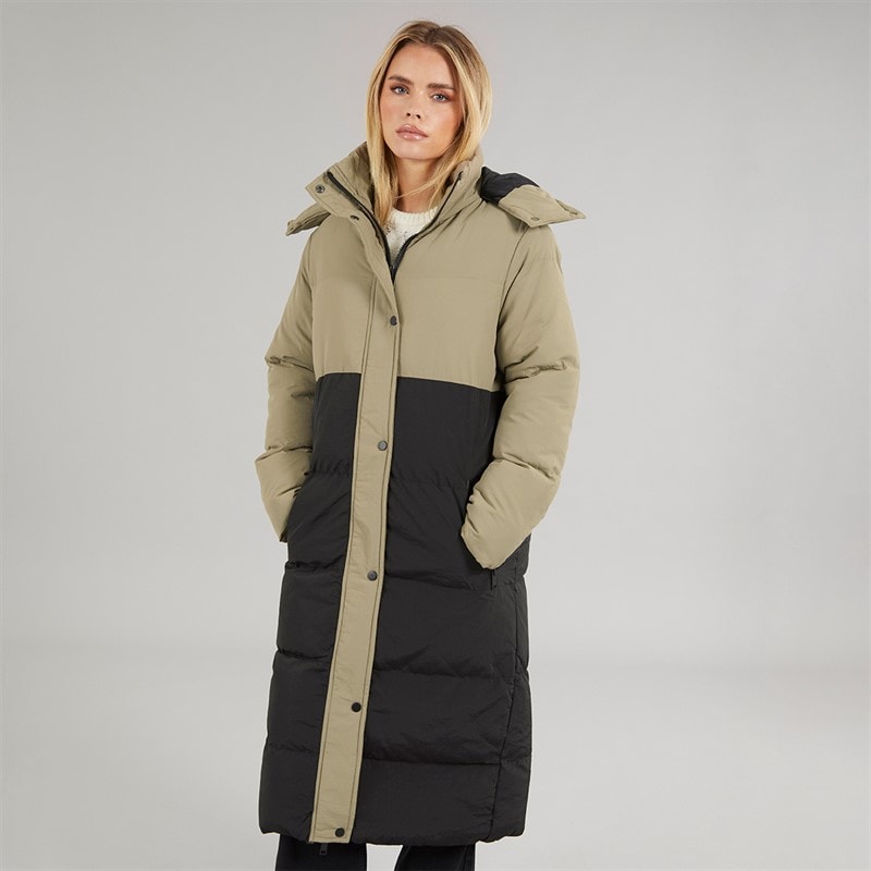 Brave Soul Womens Myra Long Hooded Puffer Coat Mocha/Black - Image 3