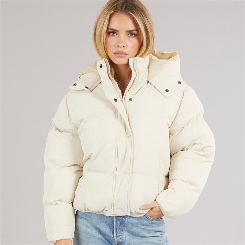 Brave Soul Womens Bunny Short Puffer Jacket Cream - Image 3