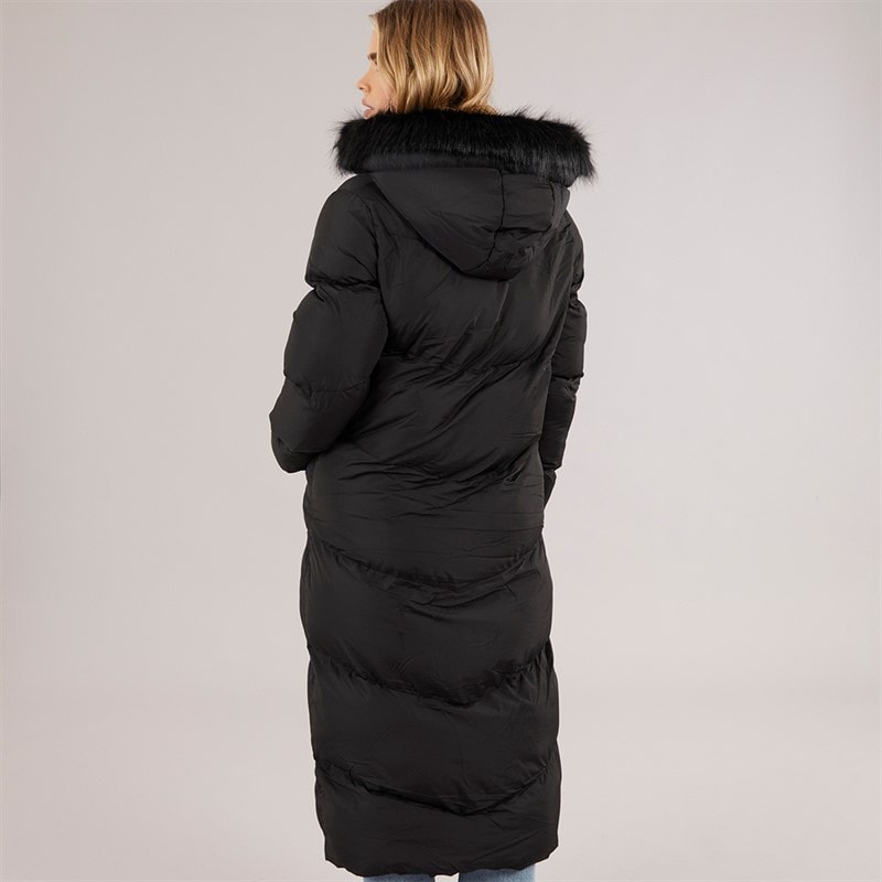 Brave Soul Womens Marcella Long Hooded Puffer Coat Black - Image 2
