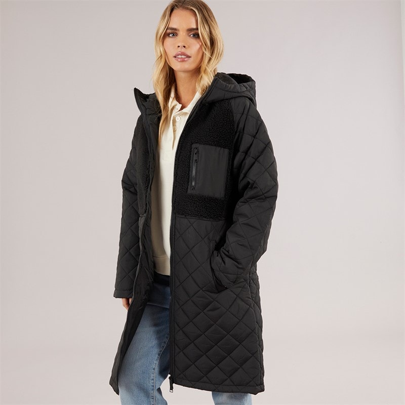 Brave Soul Womens Patty Hooded Puffer Coat Black - Image 1