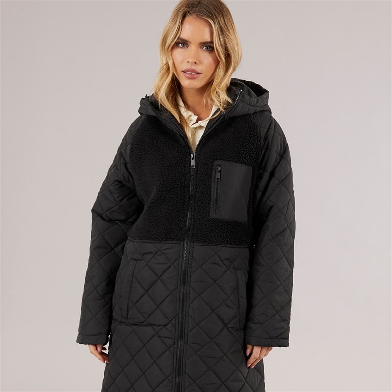 Brave Soul Womens Patty Hooded Puffer Coat Black - Image 3