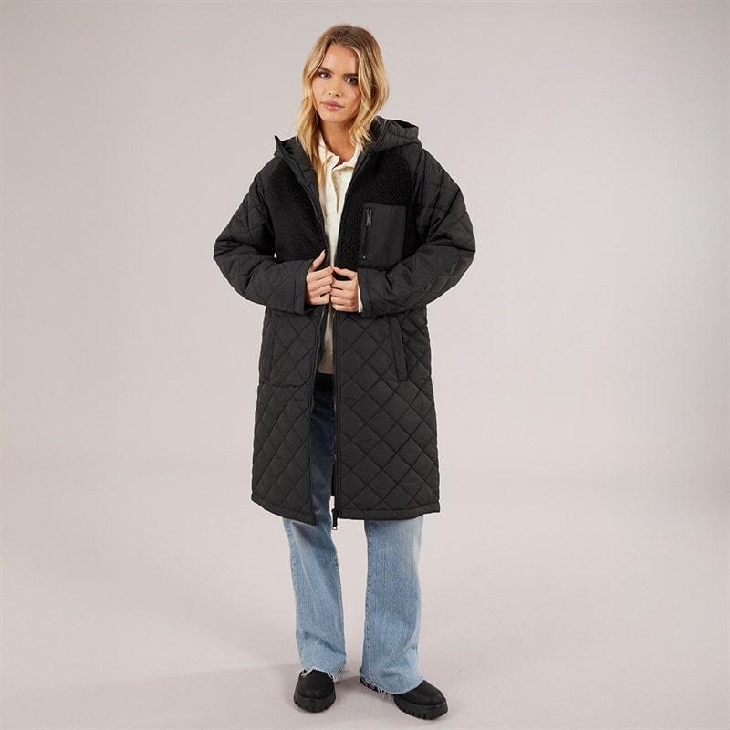 Brave Soul Womens Patty Hooded Puffer Coat Black - Image 4