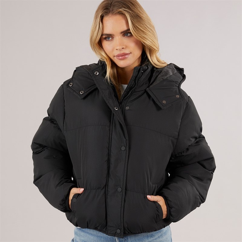 Brave Soul Womens Bunny Short Puffer Jacket Black - Image 3