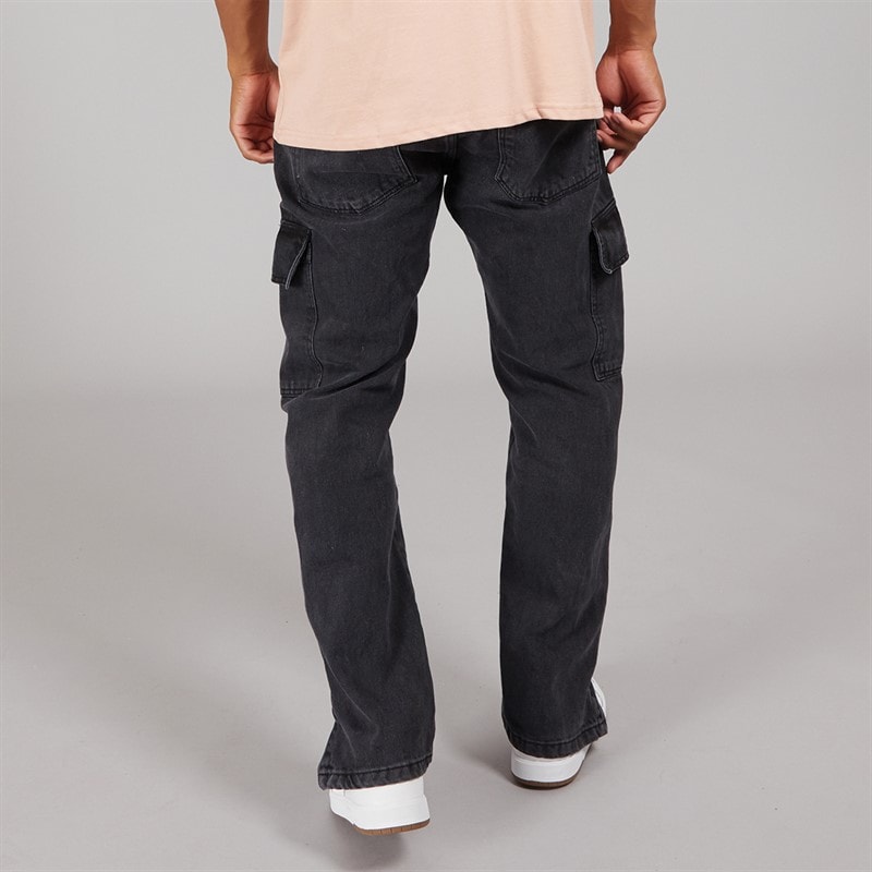 Brave Soul Mens Station Loose Fit Cargo Jeans Charcoal Wash - Image 2