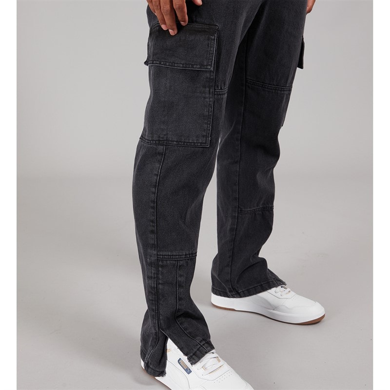 Brave Soul Mens Station Loose Fit Cargo Jeans Charcoal Wash - Image 3