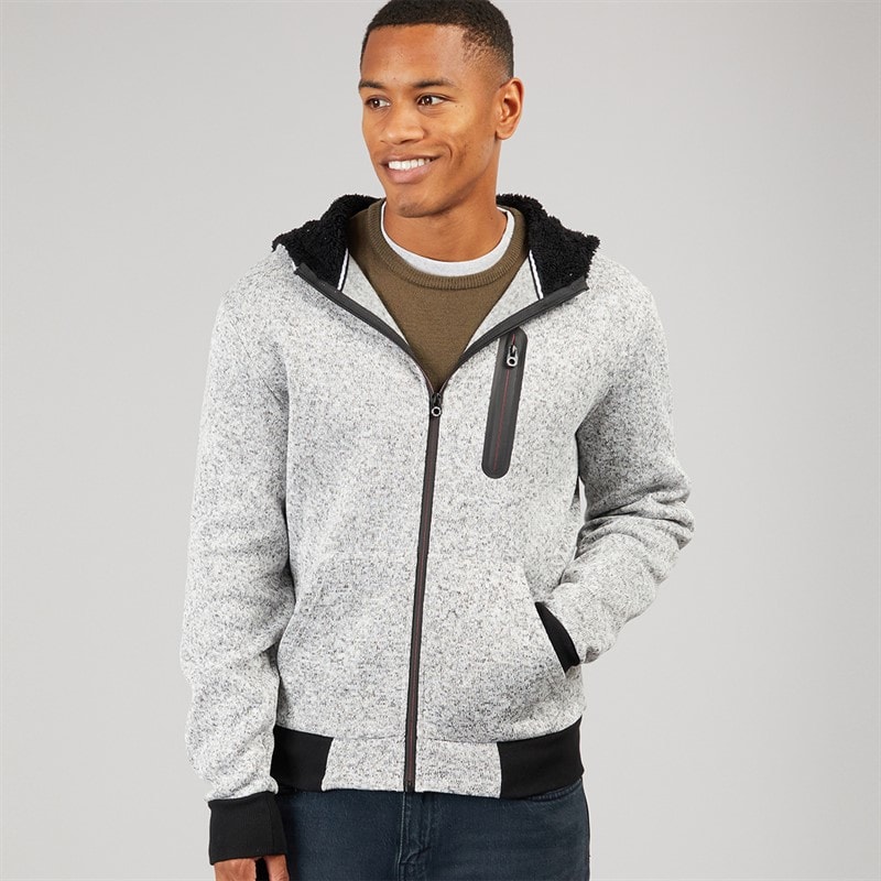Brave Soul Mens Severn Zip Up Hooded Jacket Grey Grindle/Jet Black - Image 1