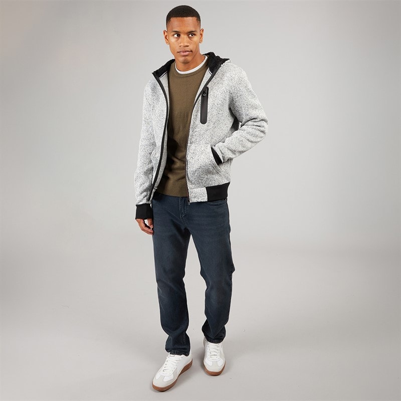 Brave Soul Mens Severn Zip Up Hooded Jacket Grey Grindle/Jet Black - Image 4