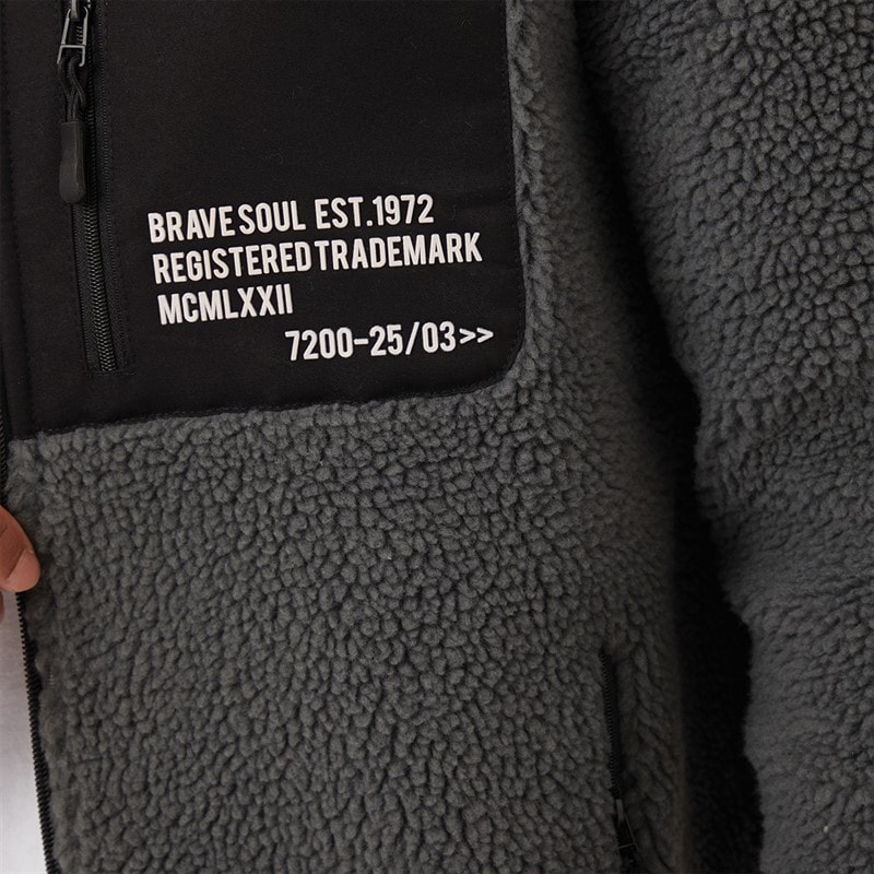 Brave Soul Mens Dragon Zip Up Fleece Grey/Jet Black - Image 3