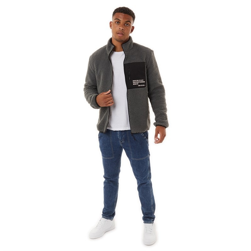 Brave Soul Mens Dragon Zip Up Fleece Grey/Jet Black - Image 4