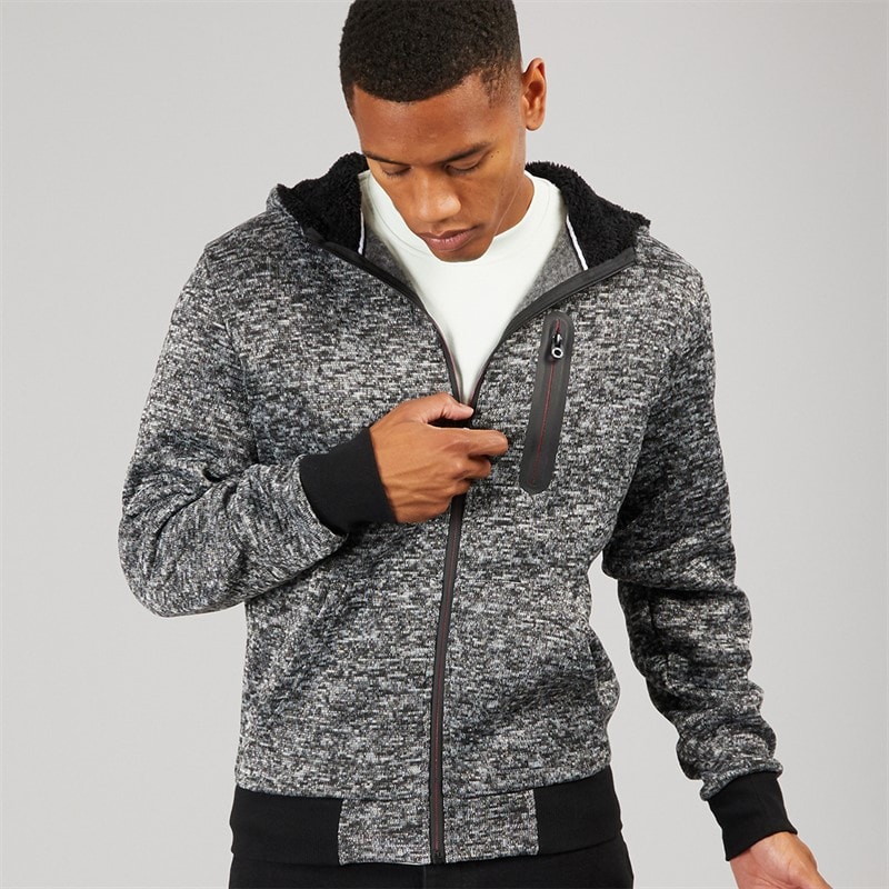 Brave Soul Mens Severn Zip Up Hooded Jacket Black Grindle/Jet Black - Image 1