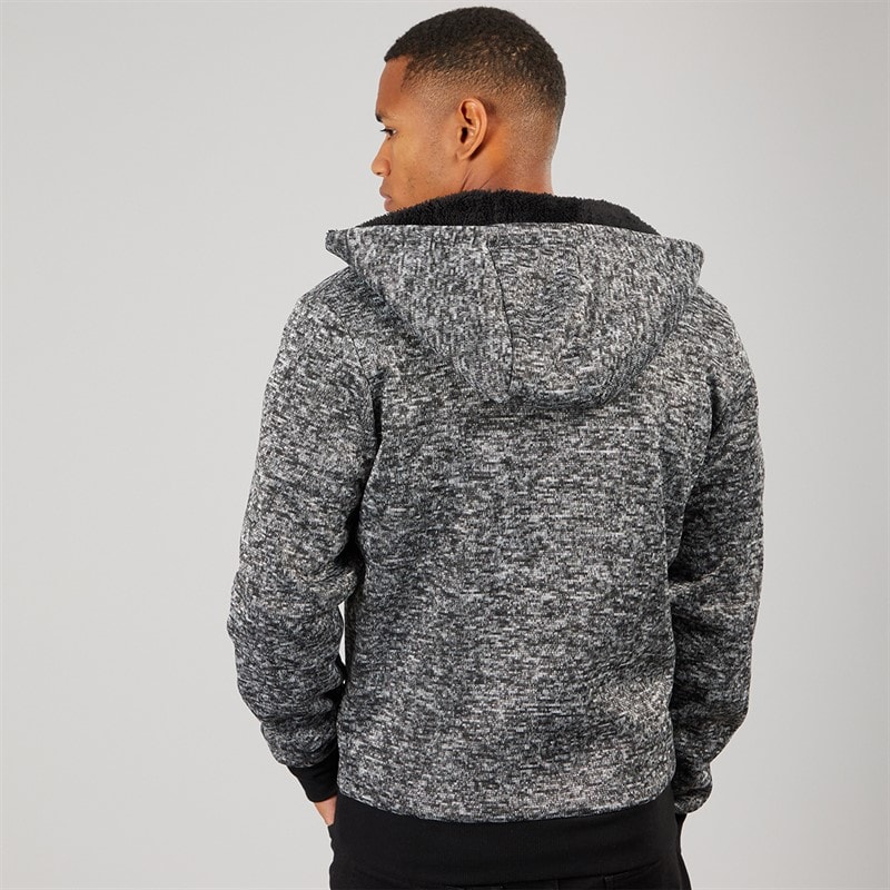 Brave Soul Mens Severn Zip Up Hooded Jacket Black Grindle/Jet Black - Image 2