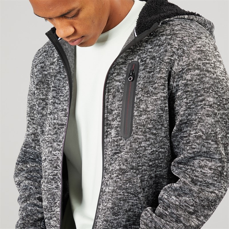 Brave Soul Mens Severn Zip Up Hooded Jacket Black Grindle/Jet Black - Image 3