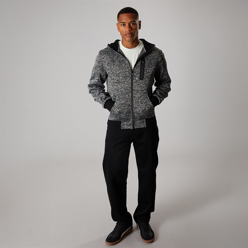 Brave Soul Mens Severn Zip Up Hooded Jacket Black Grindle/Jet Black - Image 4