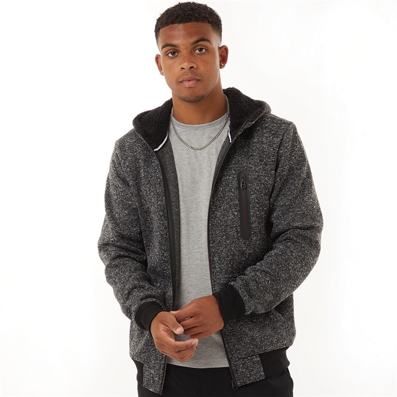Brave Soul Mens Severn Zip Up Hooded Jacket Black Grindle/Jet Black - Image 5