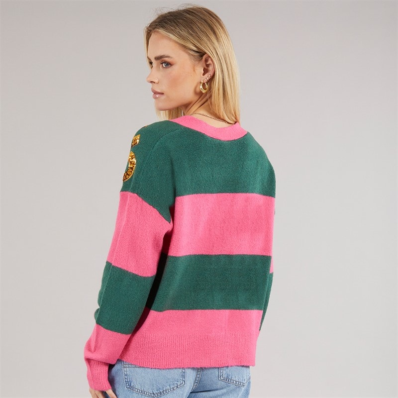 Buy Brave Soul Womens Christmas Cardigan Pink/Green Stripe