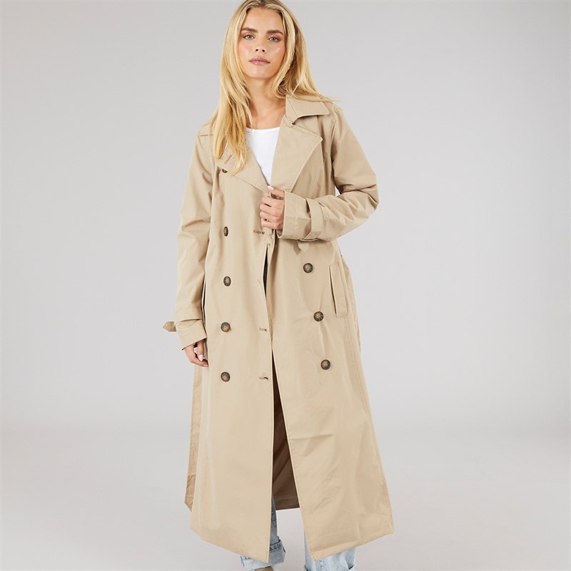 Brave Soul Womens Ayer Maxi Trench Coat Stone - Image 1