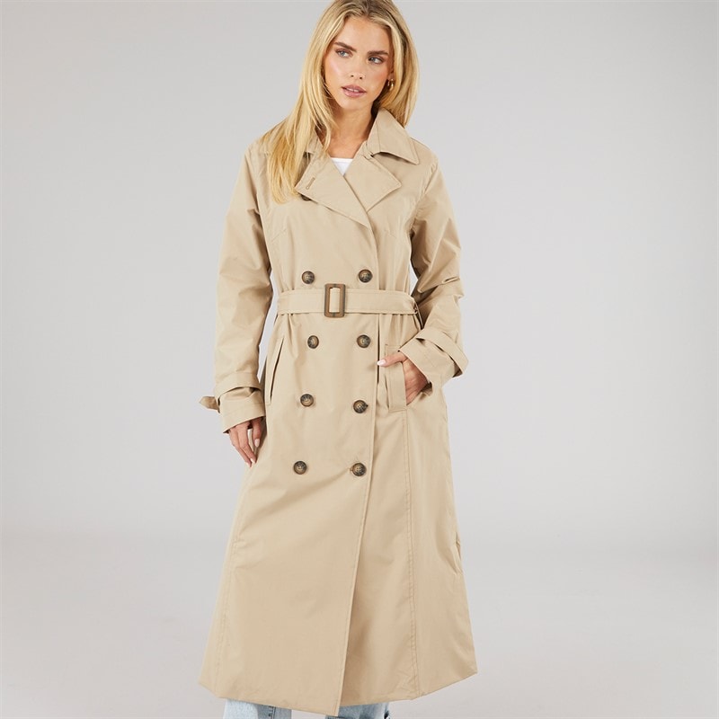 Brave Soul Womens Ayer Maxi Trench Coat Stone - Image 3