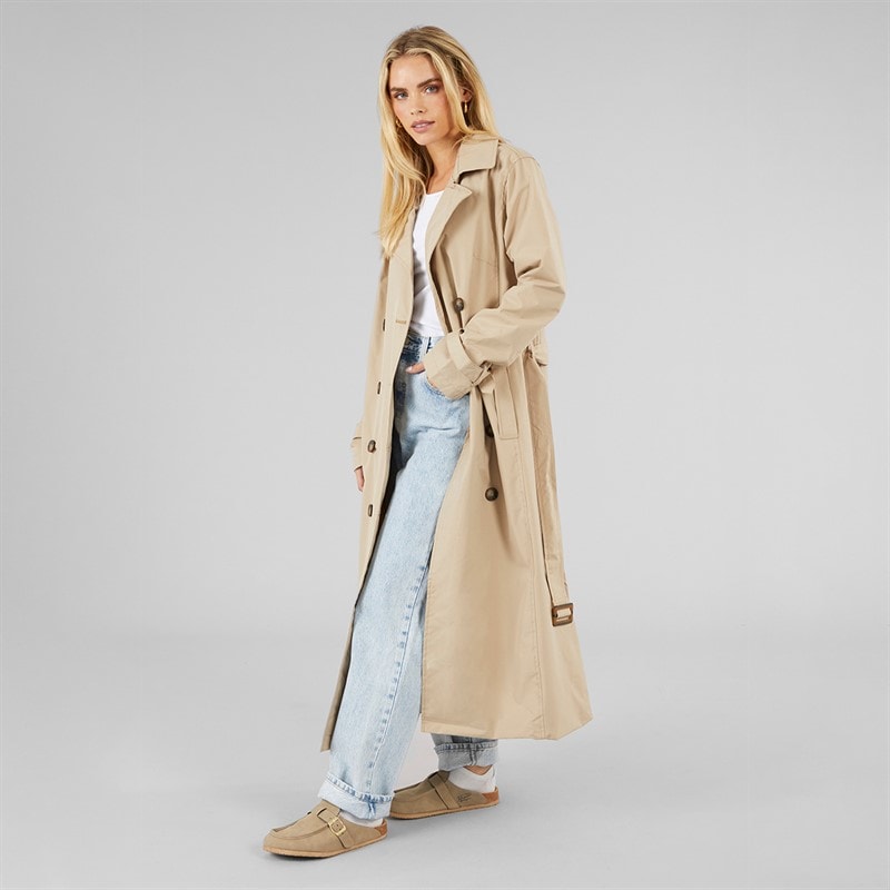 Brave Soul Womens Ayer Maxi Trench Coat Stone - Image 4