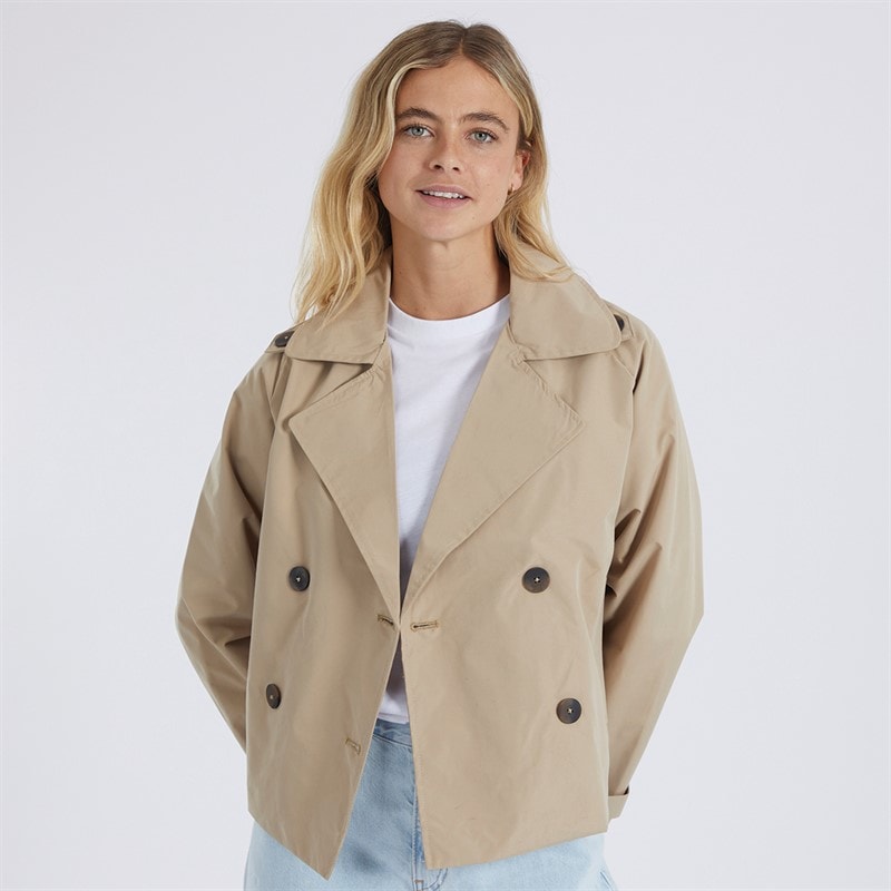 Brave Soul Womens Brandy Short Trench Coat Stone