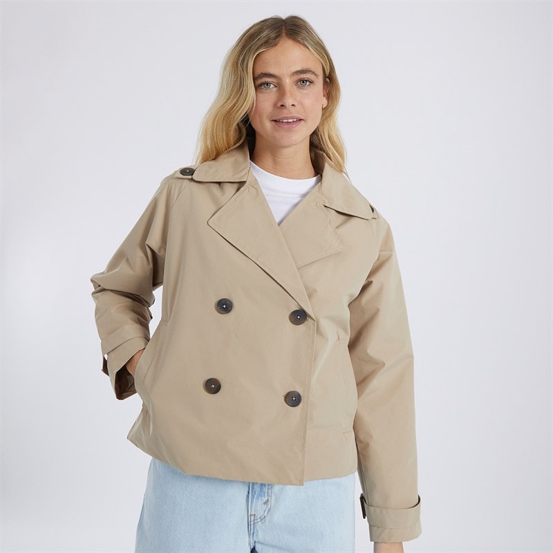 Brave Soul Womens Brandy Short Trench Coat Stone - Image 3